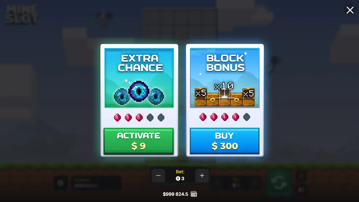 Mine Slot on desktop: layered blocks, chests and the play bar